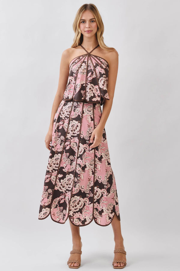 Floral Print Paneled Detail Set