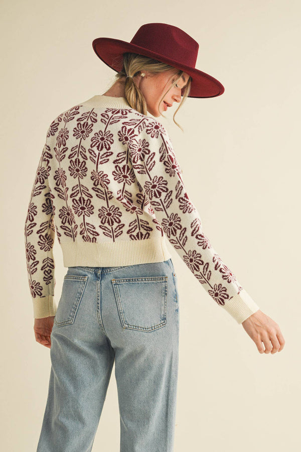 Floral Pattern Knit Sweater