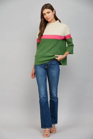 Color Block Mock Neck Sweater