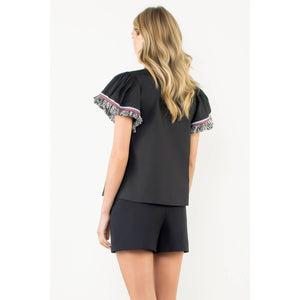 Fringe Detail Short Sleeve Top