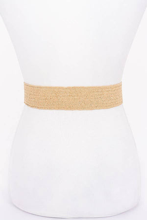 Raffia Woven Belt with Pearl-Trimmed Buckle