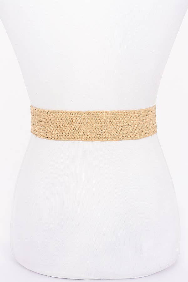 Raffia Woven Belt with Pearl-Trimmed Buckle