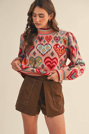 Heart pattern pullover sweater