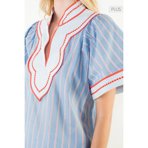 Wide Sleeve Striped Pattern Top