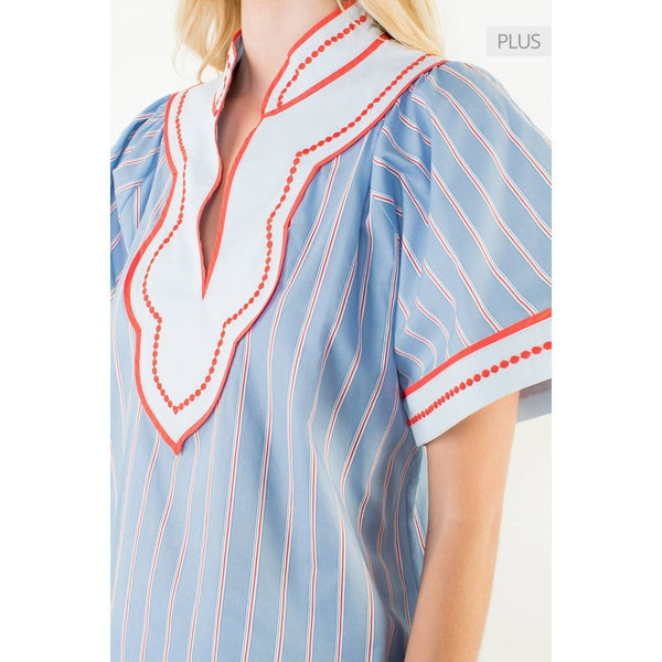 Wide Sleeve Striped Pattern Top