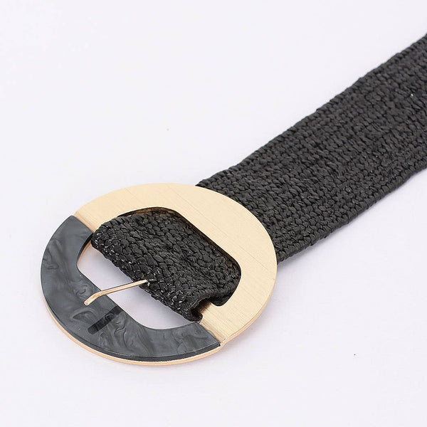 Straw Marble Metal Buckle Stretch Belt