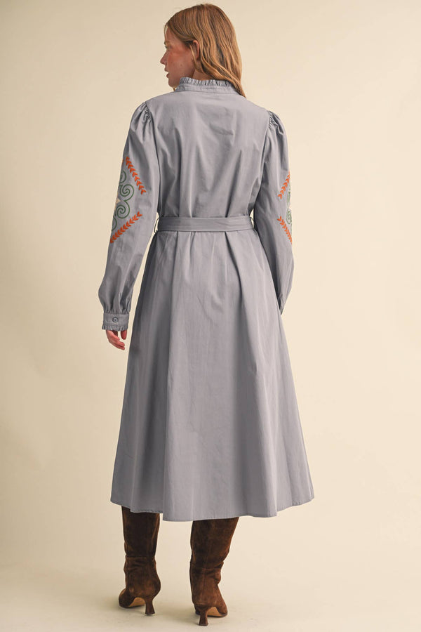 Floral Embroidery Button Up Dress