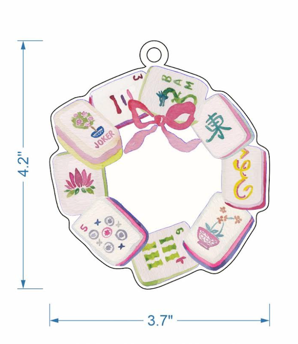 Mahjong Tile Wreath Watercolor Acrylic Ornament