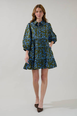 Retra Collared Tiered Mini Dress