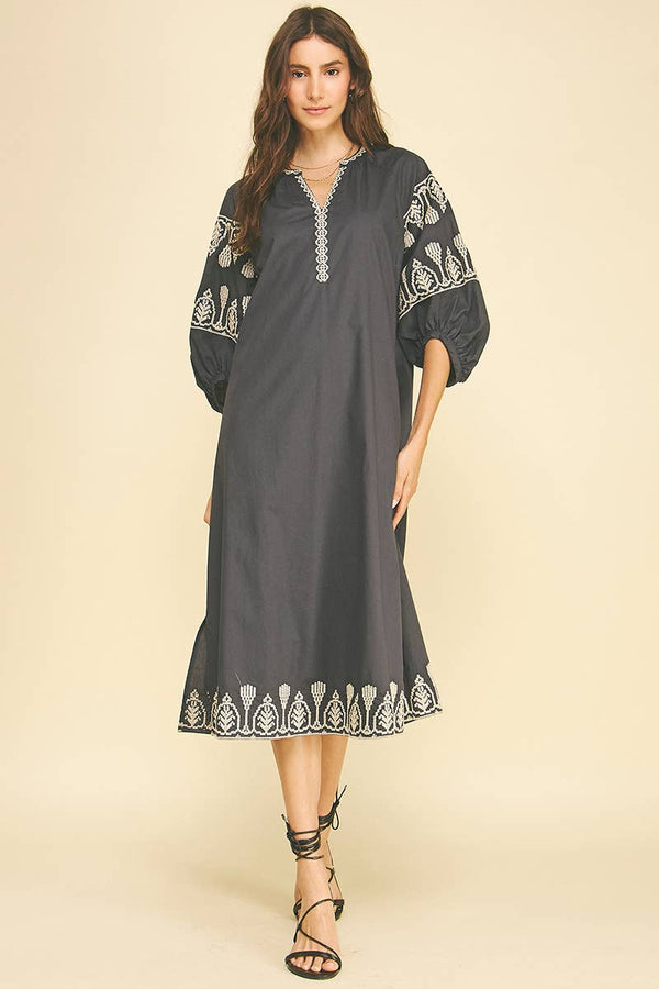 Boho Embroidered Midi Dress