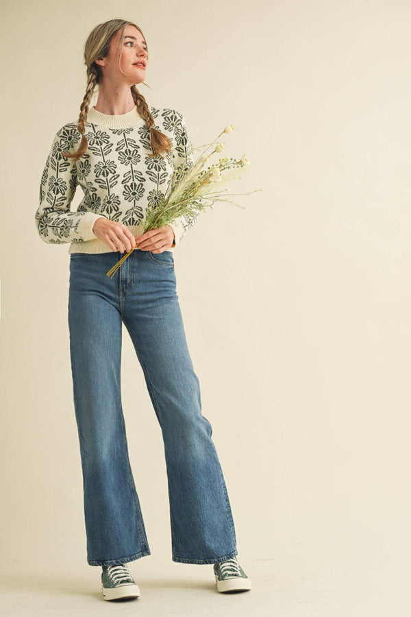 Floral Pattern Knit Sweater