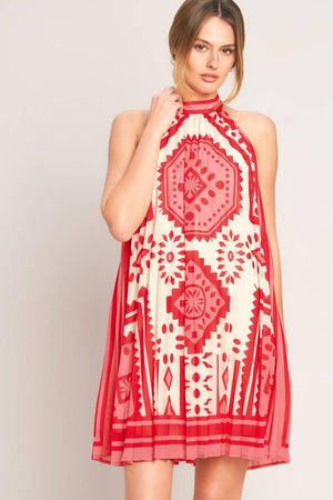 A Printed Woven Mini Dress - Pink