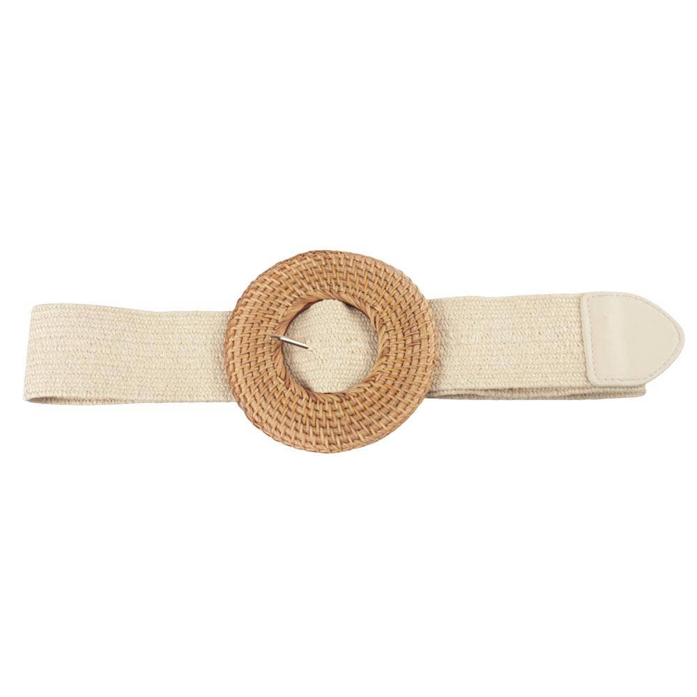 WOVEN ELASTIC BELT ROUND RATTAN BUCKLE