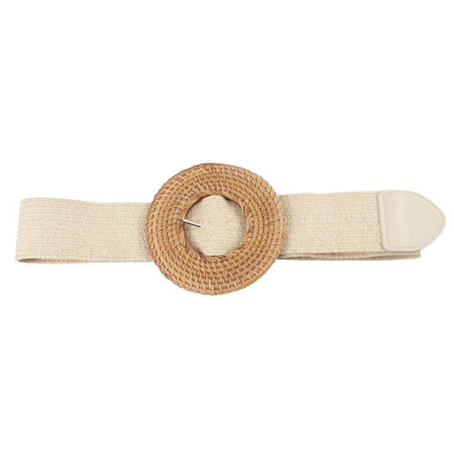 WOVEN ELASTIC BELT ROUND RATTAN BUCKLE