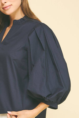Ruffle Mock Neck Poplin Blouse