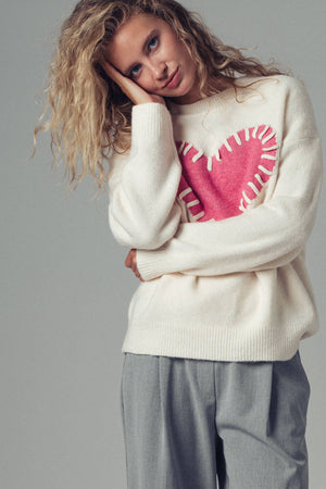 Heart Appliqué Knit Sweater