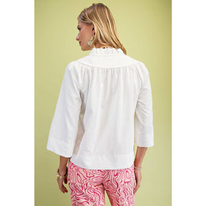 Wide Sleeves  Ruffled Neck Blouse