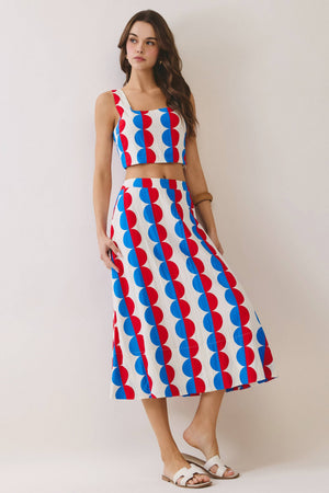 Retro Print Crop Top & Midi Skirt Set