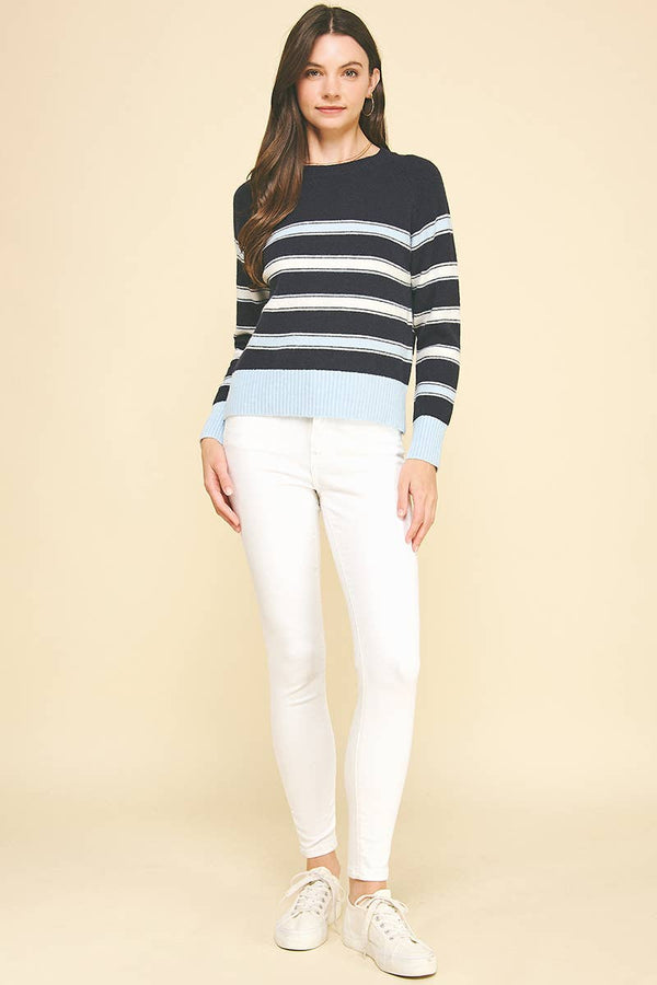 Striped Knit Color Block Sweater