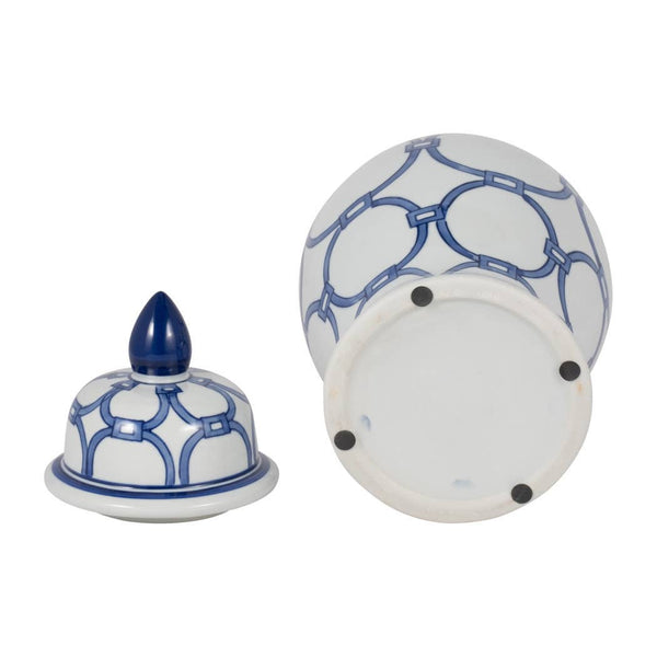 Ceramic Links Lidded Decorative Temple Jar - Blue, 14 in.