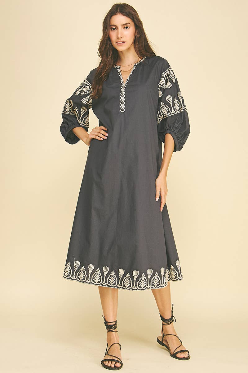 Boho Embroidered Midi Dress