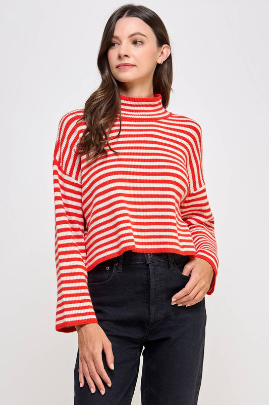 RT-3922-6 STRIPED KNIT SWEATER TOMATO