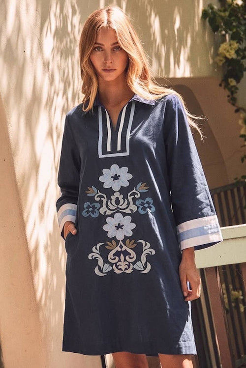 Navy Cotton Mini Dress