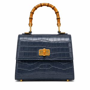 CrocEmbossed Faux Leather Bamboo Handle Crossbody Bag