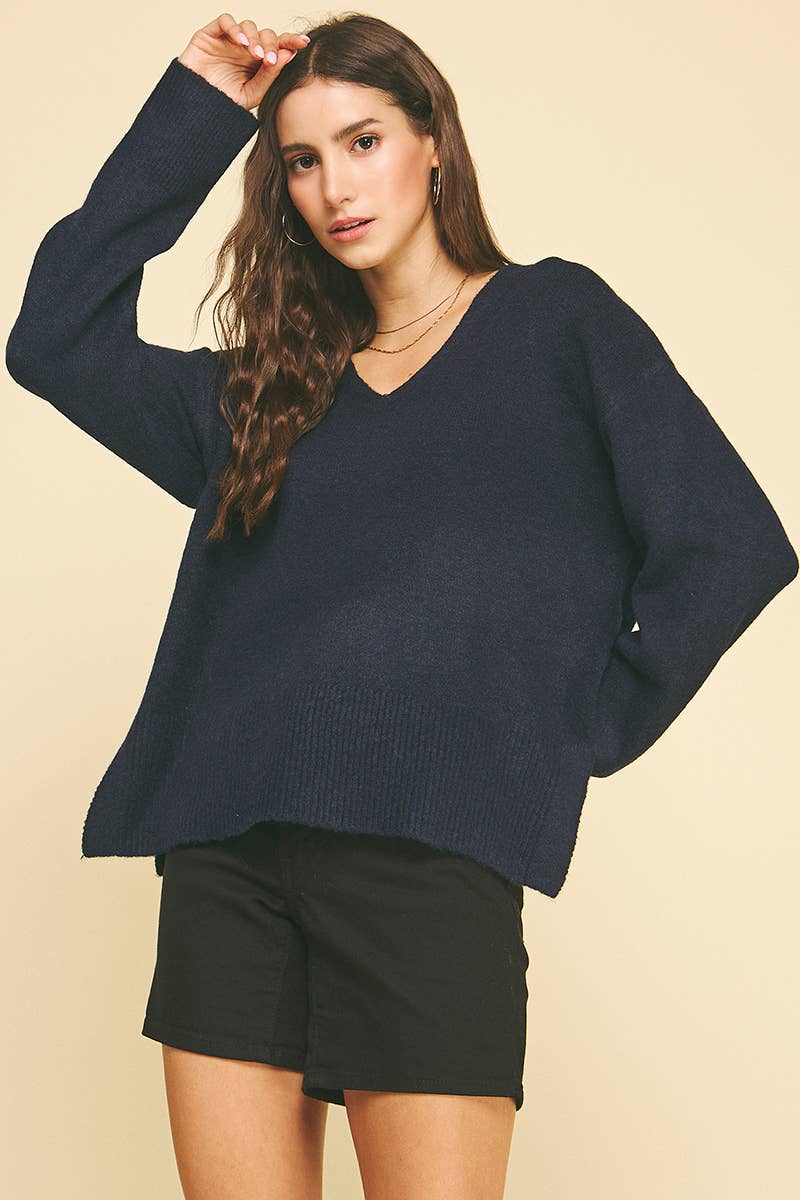Classic V-Neck Sweater- Navy