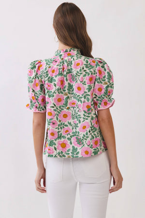 Floral Print Button Down Puff Sleeve Blouse