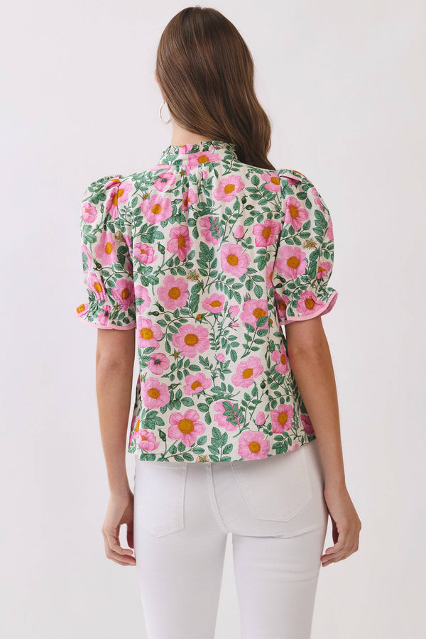 Floral Print Button Down Puff Sleeve Blouse