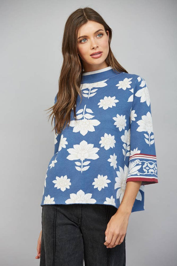 Floral Border Jacquard Sweater