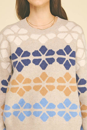 Geometric Floral Knit Sweater