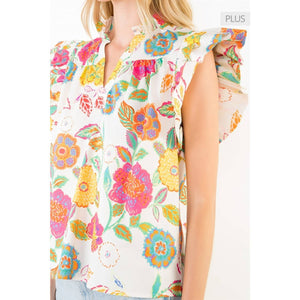 Ruffle Sleeves Floral Pattern Top