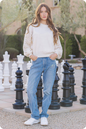 Flower Corsage Knitted Sweater