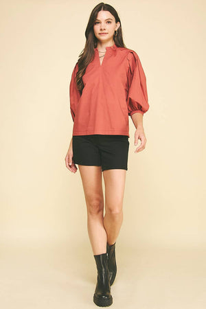 Ruffle Mock Neck Poplin Blouse