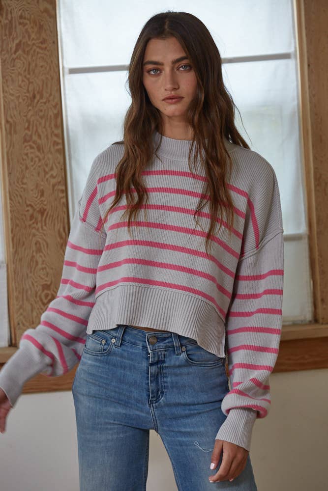 Knit Sweater Striped Crop Pullover