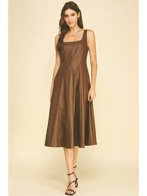 Faux Leather A-Line Midi Dress