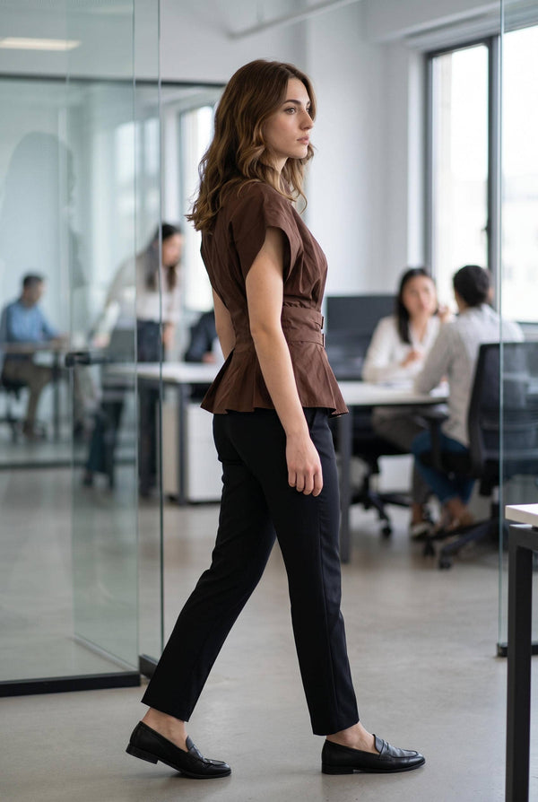 Double Belt Peplum Shirt Top