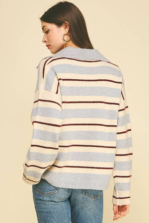 STRIPED V-NECK KNIT SWEATER - 7508W