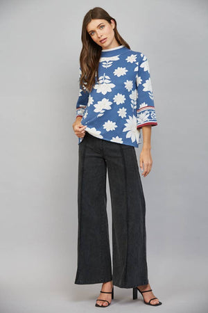 Floral Border Jacquard Sweater
