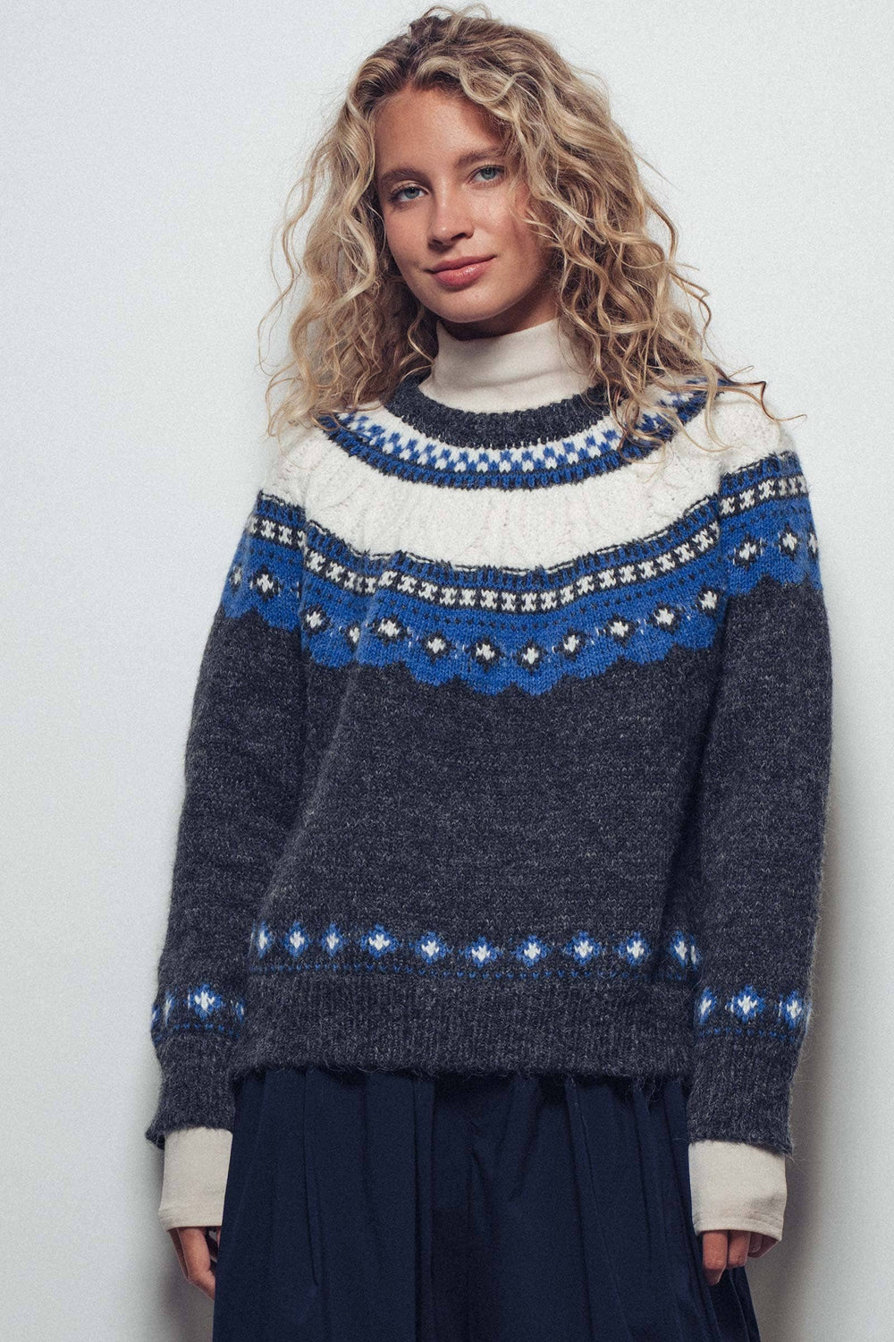 Nordic-Inspired Cable Knit Crewneck Sweater