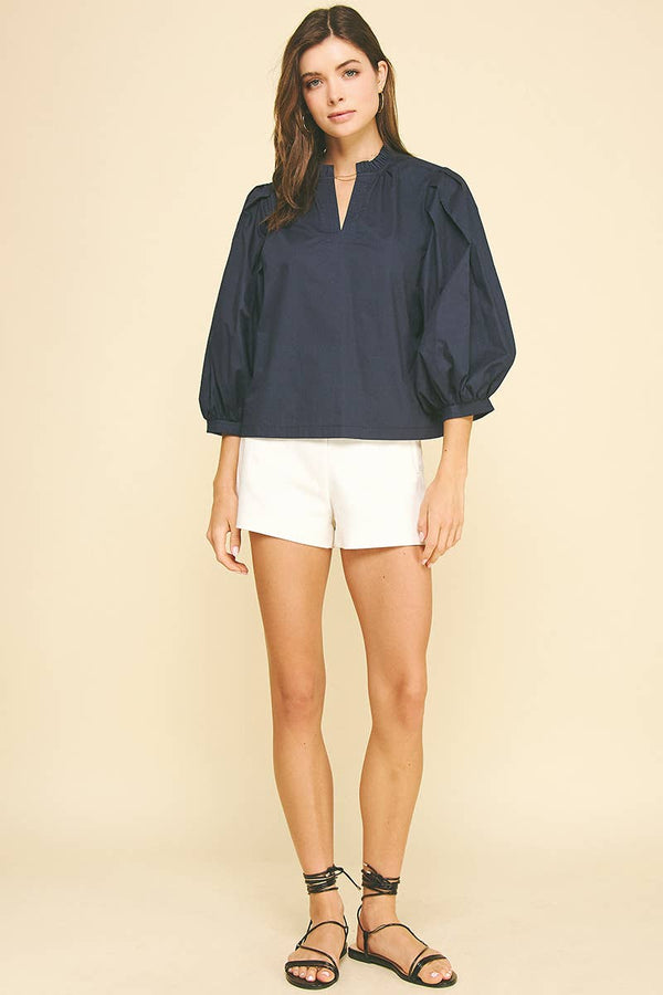 Ruffle Mock Neck Poplin Blouse