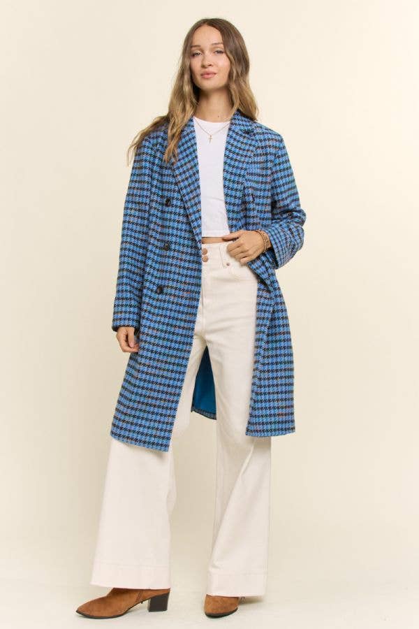 Houndstooth Double Breasted Longline Coat