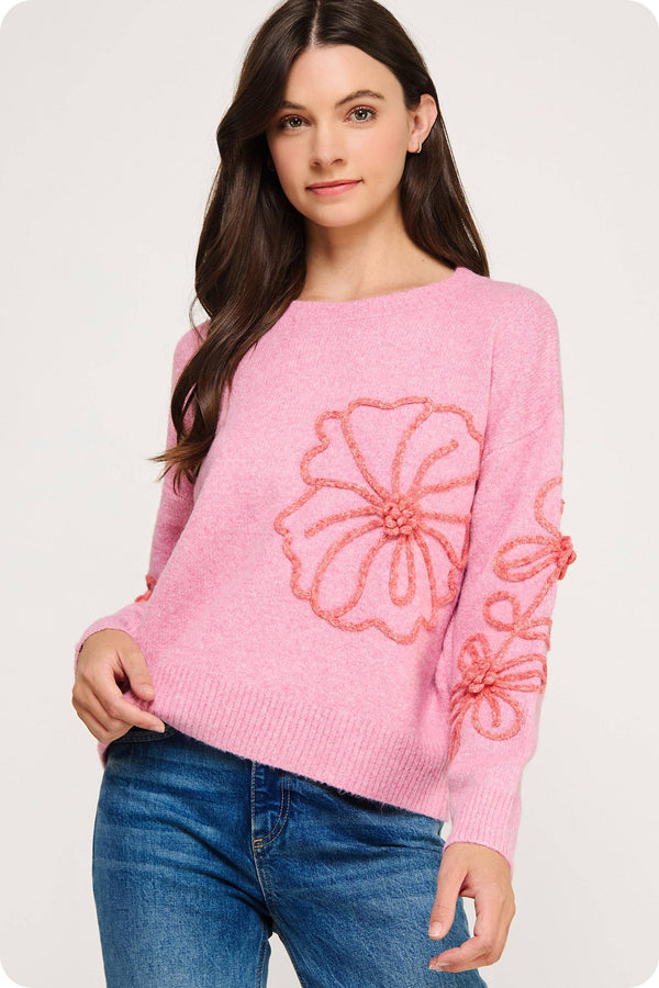 Floral Embroidered Knit Sweater
