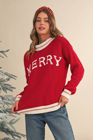 Merry Color Block Drop Shoulder Christmas Sweater