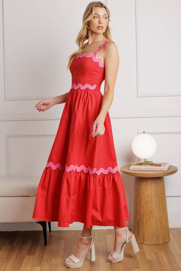 A solid woven midi dress - red/pink