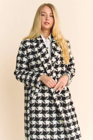 Textured Houndstooth Double-Breasted Coat
