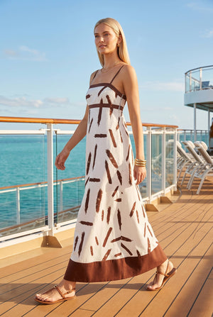 Abstract Printed Maxi Dress with Smocked Back