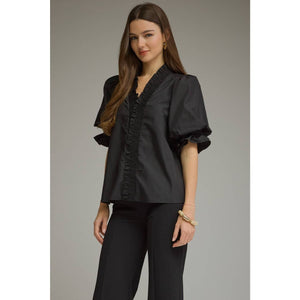 Solid short puff sleeve top